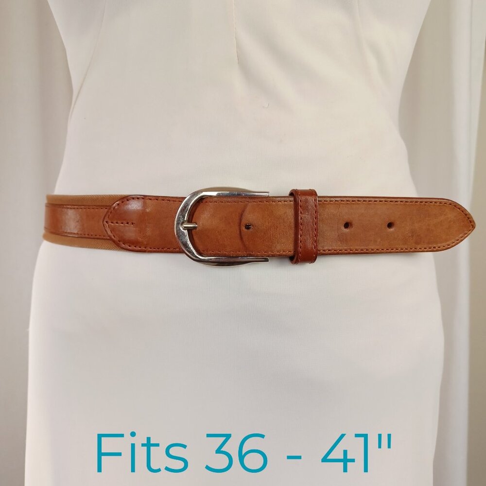 Vintage 90s Longhi Canvas & Italian Leather Belt, Size 36